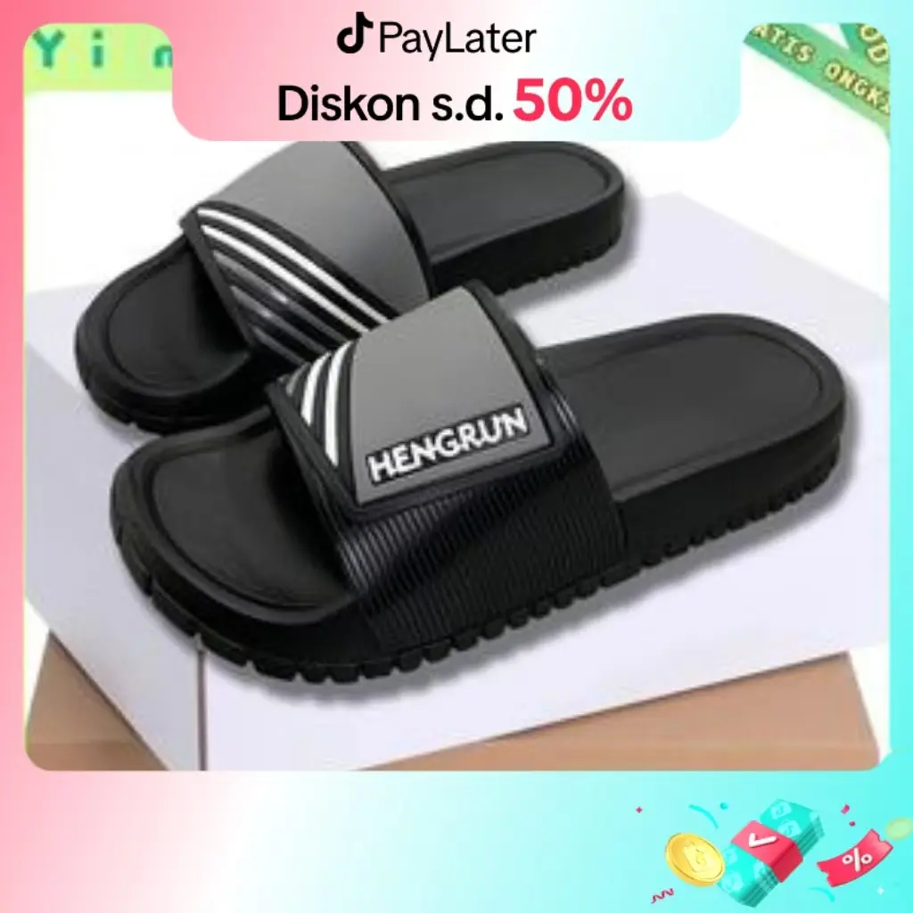 YINK sandal slop pria slip on karet rumah sandal casual pria polos menebal dewasa sendal slop pria korea terbaru kekinian 2024 hitam