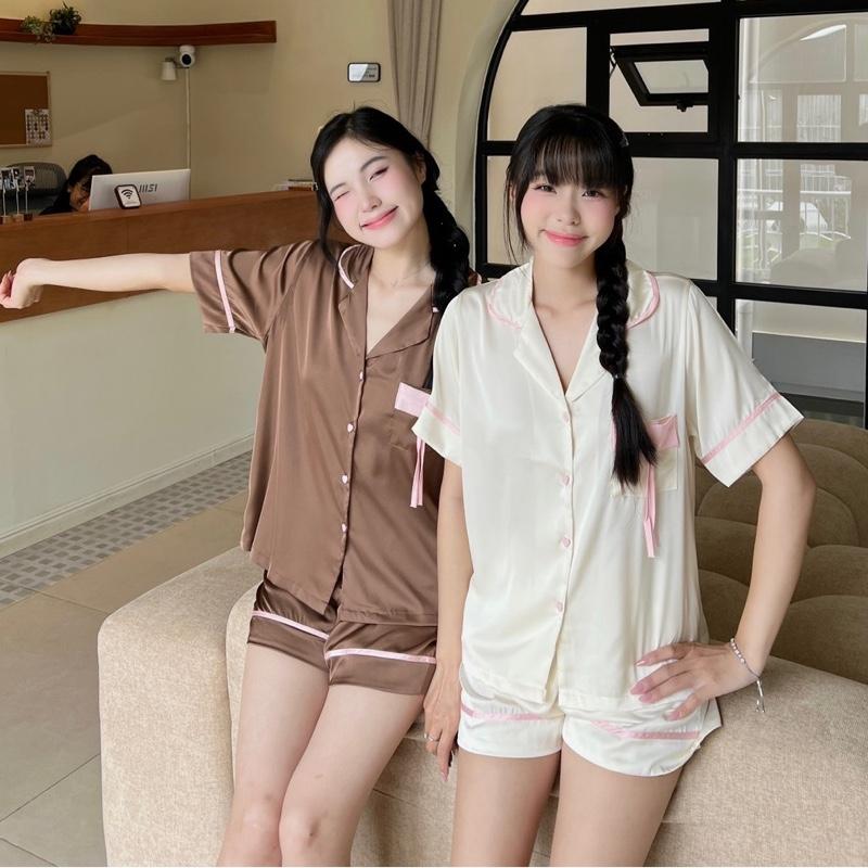 Maisleepwear Bộ Pijama Phom Đùi Túi Áo Có Nơ Xinh Lụa Mặc Nhà MS1235