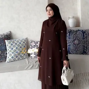 Uzma Set 3 in 1 Dress Lebaran Mewah Simple Arab Pesta Kondangan Muslim Umroh Wanita Dewasa Crinkle Variasi Nyaman