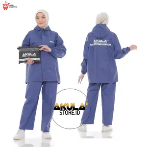 AKULA Jas Hujan Pria Wanita Setelan Baju dan Celana Terbaik Bahan PVC Tebal Kuat Anti Rembes