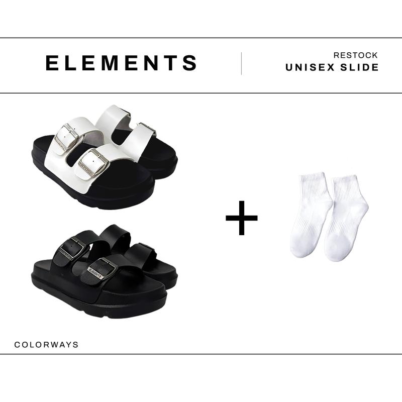 TẶNG VỚ E12 - Dép Elements Double Buckle Sandal unisex - Slipper Dép Elements hai quai khóa cài đế bằng nam nữ - Elements