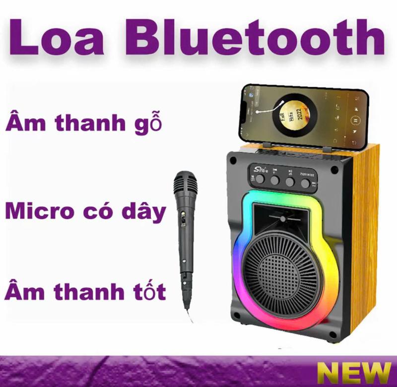 Loa Karaoke Mini Bằng Gỗ Kết nối Bluetooth Không Giây. tặng kèm míc có giây. bass căng có led nháy, kết nối dễ dàng
