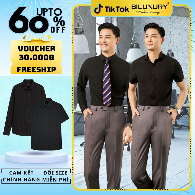 [XẢ HÀNG] Áo Sơ Mi Đen Trơn Biluxury 003 004 006 Cao Cấp Chống Nhăn Co Dãn Mềm Mại Form SlimFit Thoải Mái Tôn Dáng Menswear Nam Có Cổ