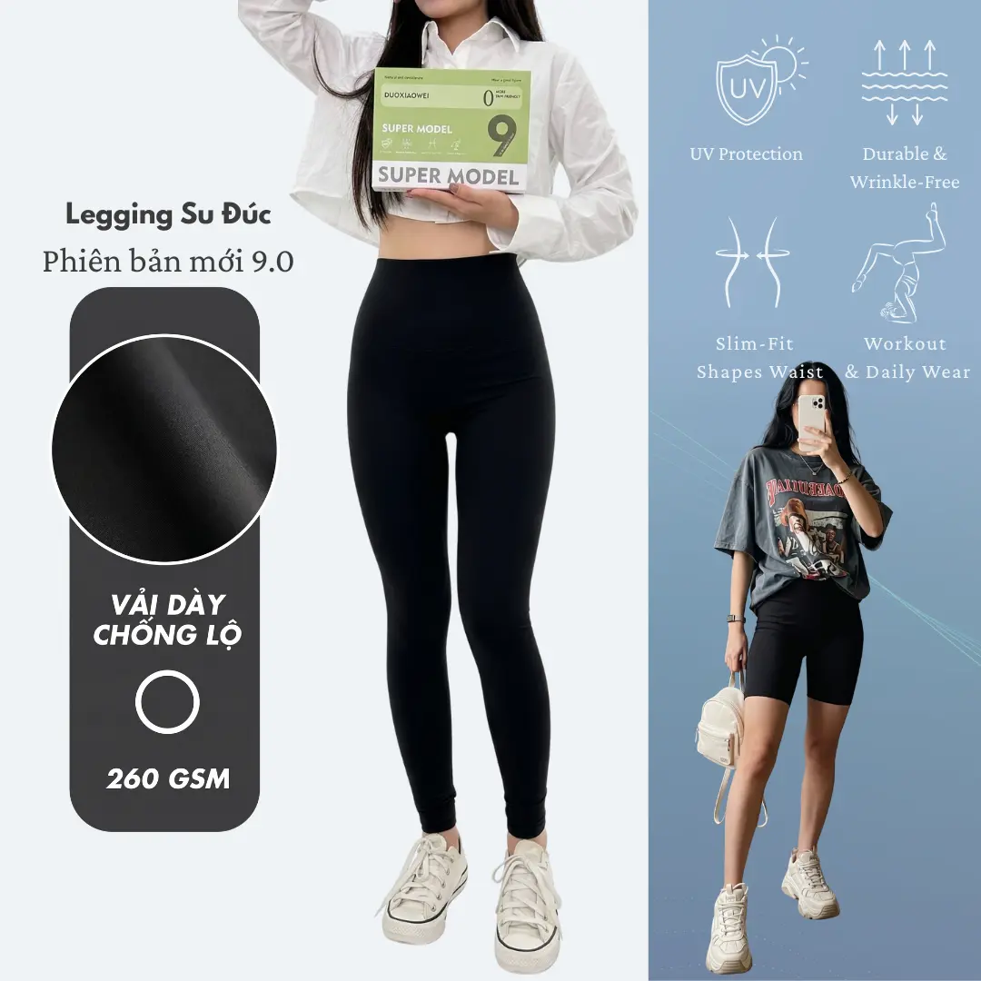 IMES SHOP Quần Legging Đúc Su 9.0 Loại 1 Chất Co Giãn Cạp Cao Tôn Dáng 1853 Pants Đen Women Có Thể Giặt Máy Siêu Co Giãn 4 Chiều Push Up V3 Cải Tiến