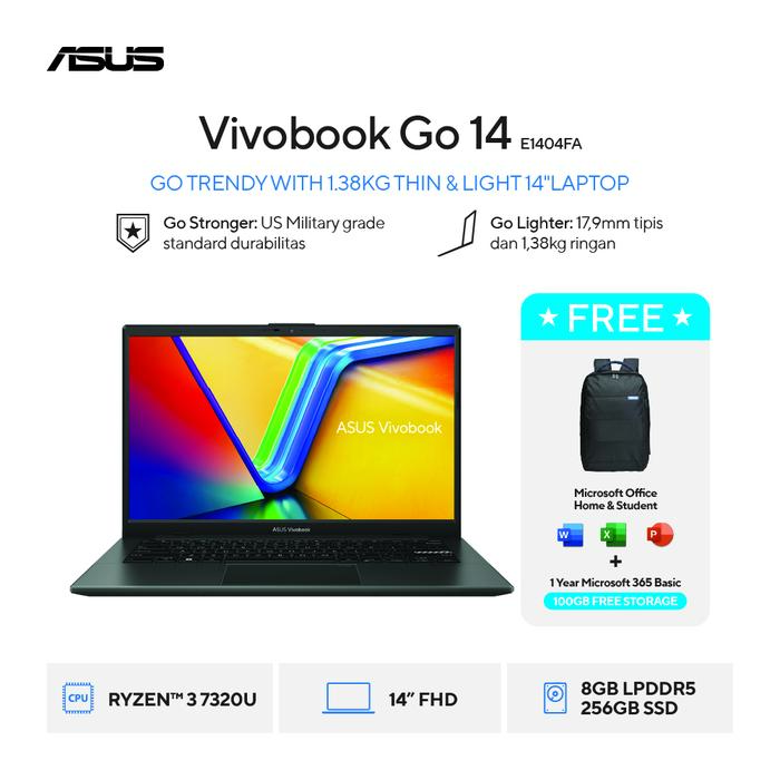 Gambar Asus Vivobook Go 14 E1404FA FHD [R3-7320U|RAM 8GB|SSD 256GB|Win11|OHS24+365] dari megacom.id Kota Administrasi Jakarta Pusat Tokopedia