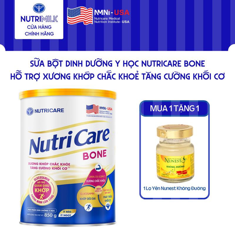 Sữa Bột Nutricare BONE Giúp Xương Khớp Chắc Khoẻ Tăng Cường Khối Cơ Sữa Giảm Đường Ít Ngọt 850G/Lon