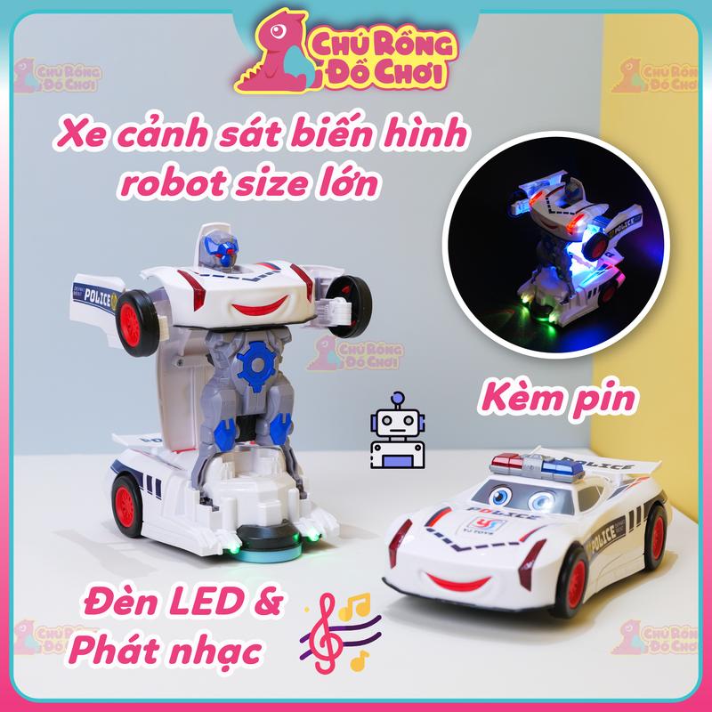 SALE CUỐI NĂM Đồ Chơi Xe Cảnh Sát Biến Hình Robot Size Lớn Có Nhạc Đèn LED & Cảm Biến Tránh Vật Cản | Chú Rồng Đồ Chơi
