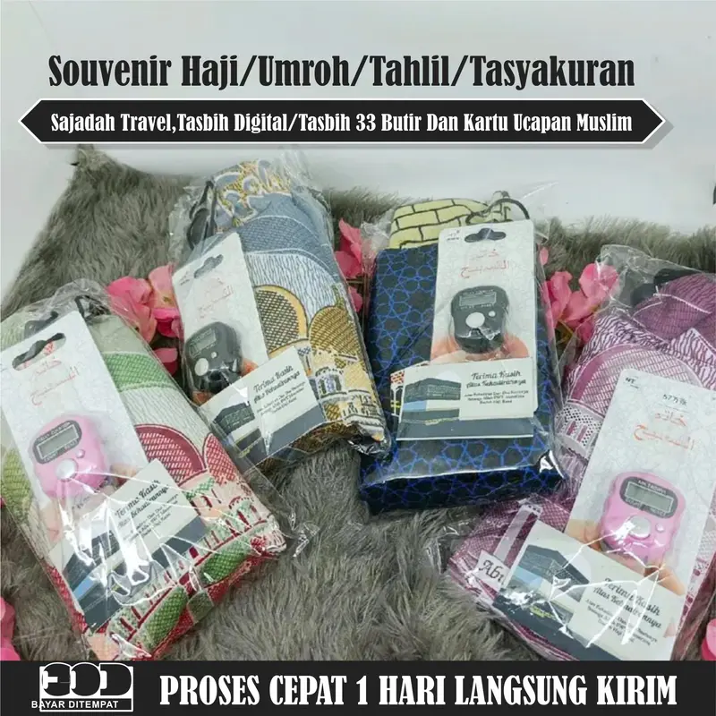 10 Pcs Souvenir Haji / Umroh / Tahlil / Tasyakuran, Termasuk sajadah travel jumbo,Tasbih Digital/tasbih 33 butir, dan Kartu Ucapan Muslim polosan zk hitam musim semi white 0