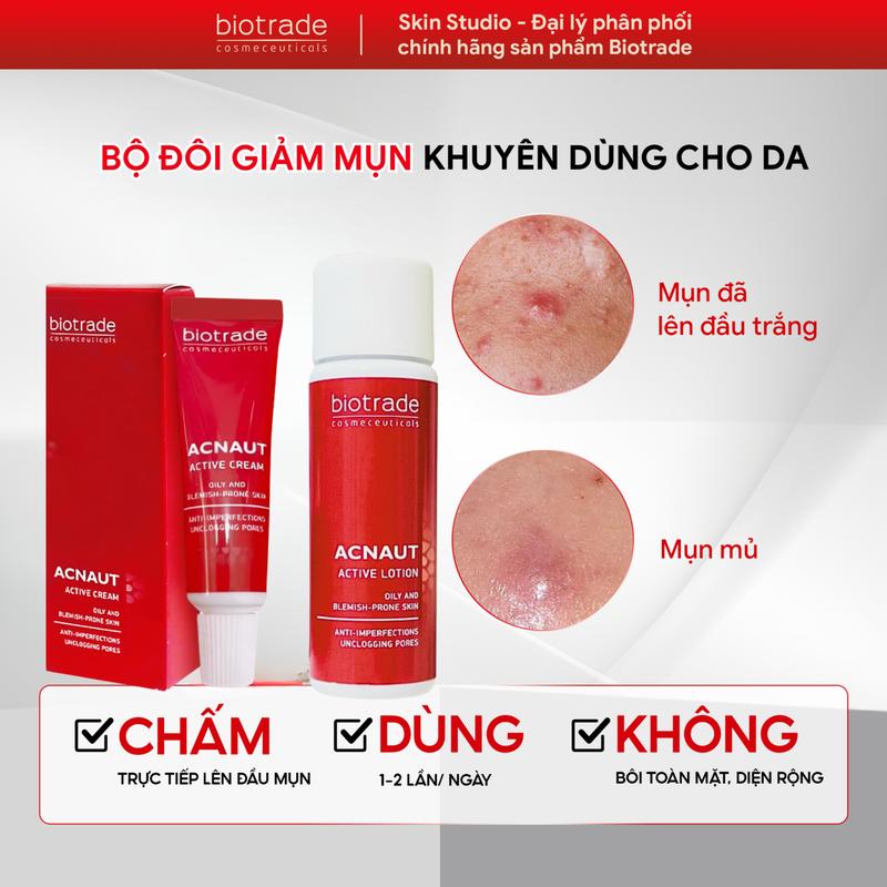 Bộ đôi kem chấm mụn Biotrade Acnaut Cream +Lotion - giảm mụn sưng viêm mụn hỗn hợp - Tặng Mẫu thử Ekseption 4ml
