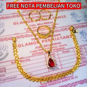 Satu Set Perhiasan wanita batu merah anti karat anti luntur mewah dan elegan Jade