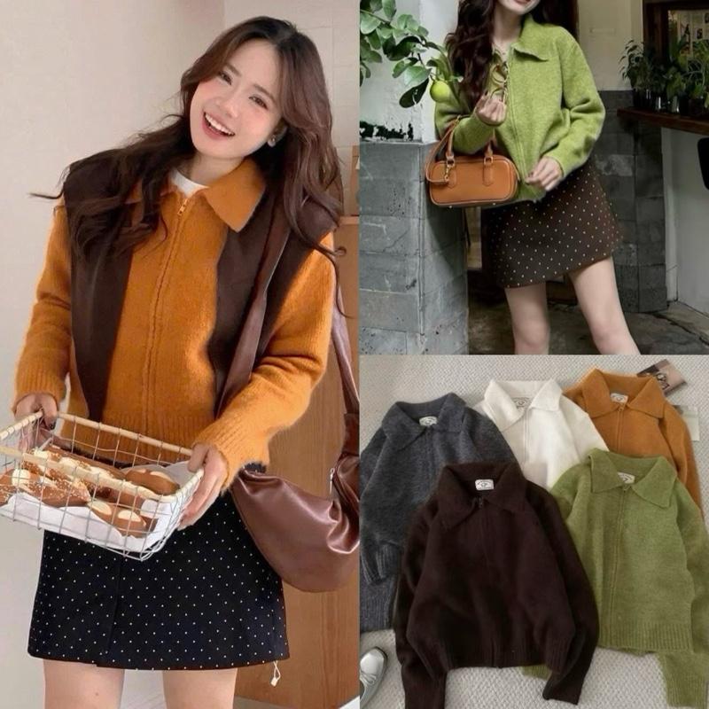 Len Màu - 902 Áo khoác Len Lông Cổ Bẻ Khoá Kéo dày dặn dáng Lỡ màu Pastel xinh Có Tag Cừu TOMORROW QCCC @Imaybi14.Clothing