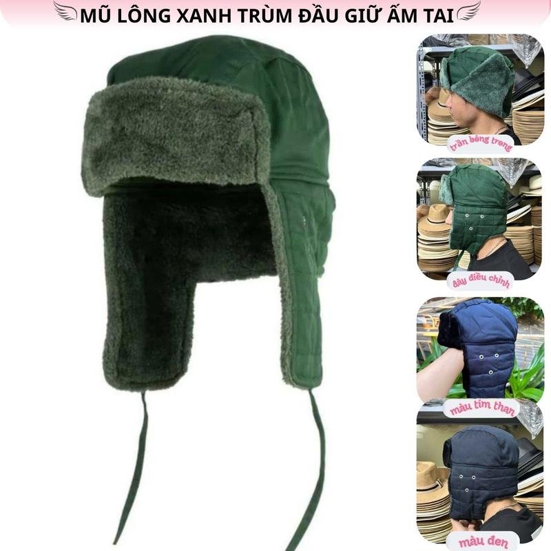 Mũ lông xanh bộ đội nón trùm dầu che ấm hai bên tai có vạt che Mũ phi công lông dày chống gió giữ ấm đầu trong mùa đông cho nam món quà ý nghĩa cho ông và bố