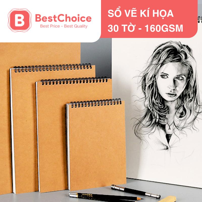  Sổ Vẽ Kí Họa - Sketch Book A4 160gsm 30 tờ Sổ Vẽ Lò Xo Vân Mịn 