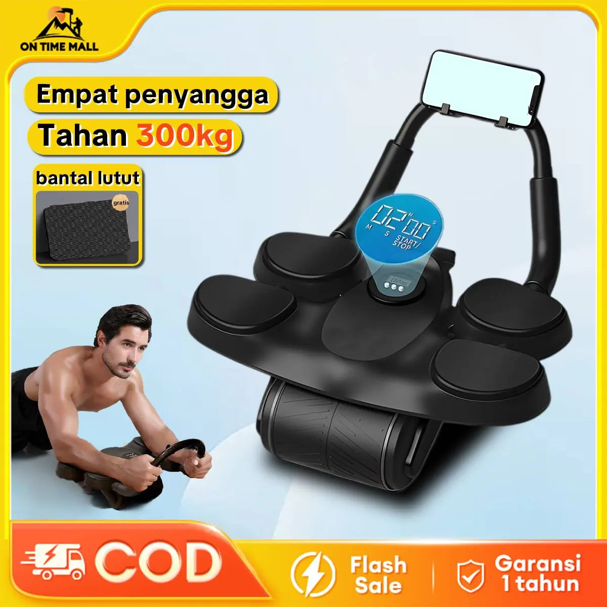 OTM Ab Wheel 4 in1 Ab Roller Wheels  Dukungan Empat Roda Enam Siku Plank Trainer Abdominal Core Roller Alat Automatic Rebound Gym 4 Wheel/Alat Push Up Stand Bar AlatGym alat olahraga pengecil perut slider roller