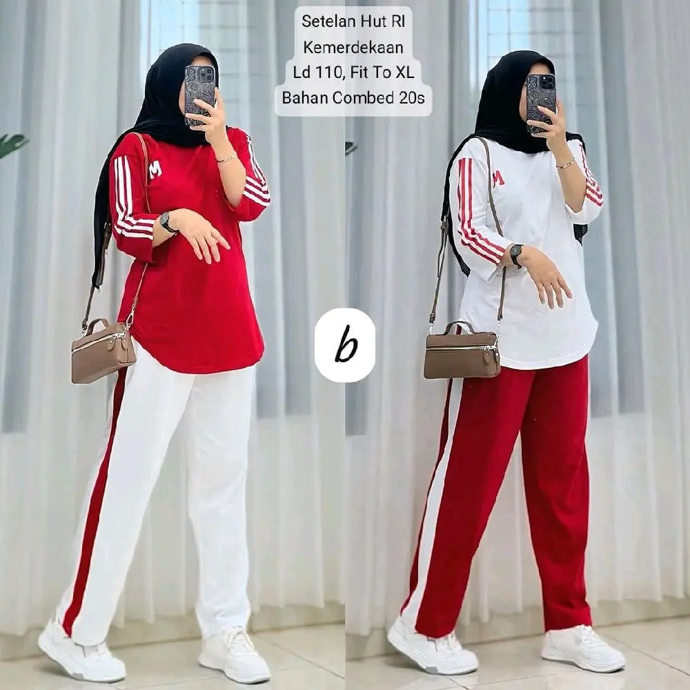Baju wanita merah putih stelan kaos agustusan terbaru