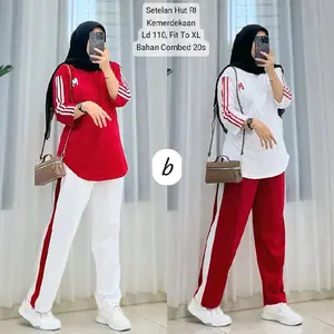 Baju wanita merah putih stelan kaos agustusan terbaru