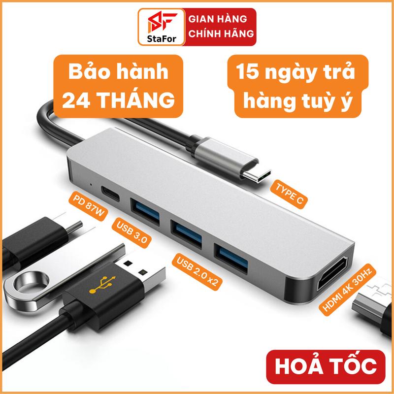 Cổng chuyển đổi Type C sang HDMI, USB cho Macbook, iPad, Laptop. Hub Type C 5 trong 1 to HDMI 4K, 2K.
