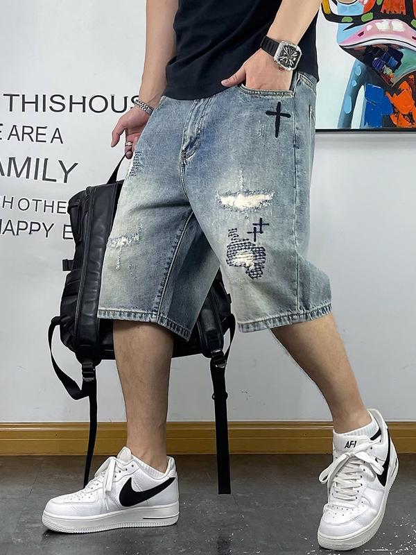 Quần Short Lửng Nam Chất Jean Mềm Không Co Giãn, Quần Đùi Rách Thời Trang - Qshortjean0243