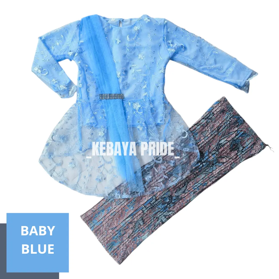 Baju Setelan Kebaya Anak Perempuan Modern Rok Plisket Burkat Tille Mutiara Aurora Slayer Acara wisuda kondangan tk sd smp Usia 4-14 Tahun - Fashion