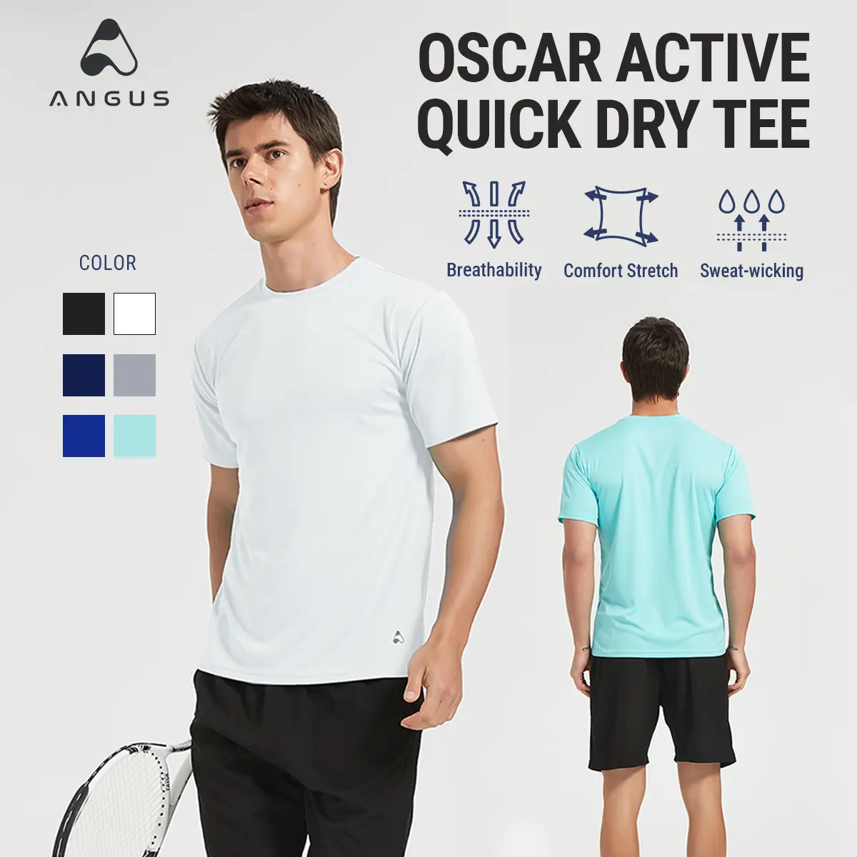 ANGUS Oscar Active Dri-Fit Tee Unisex Lightweight Breathable Sports Wear