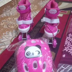 KIX Sepatu Roda Model Mobil Roda Dua Depan Belakang Fullset Lengkap Helm dan Dekker dengan Desain Panda Lucu Merk POWER