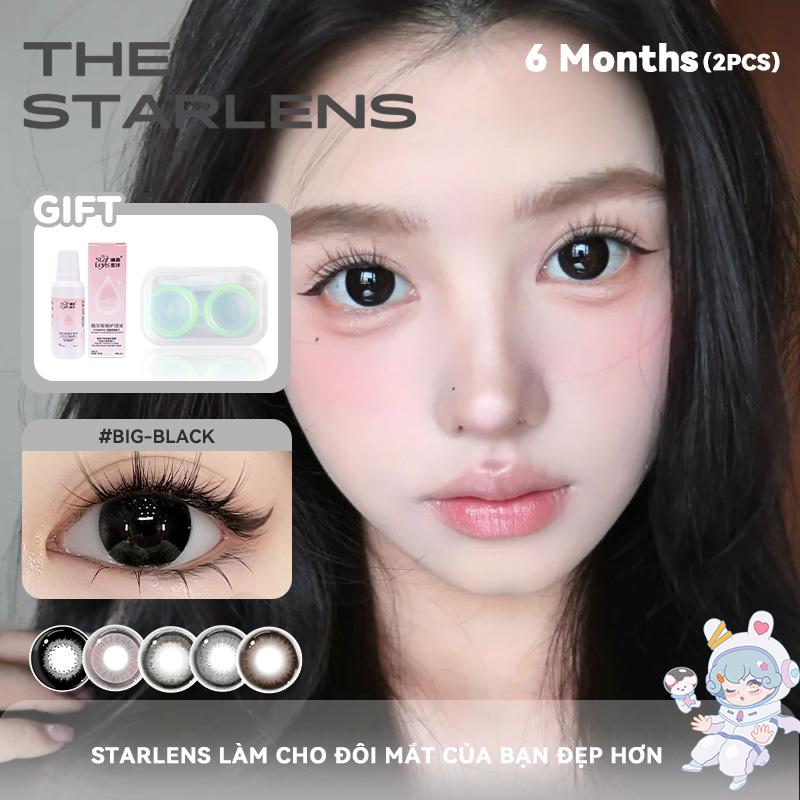 Kính áp tròng, Starlens lens không viền, 2 cái, DIA14,5mm, màu đen/nâu/xám gray len mắt xinh tự nhiên, mềm mại và to, được sử dụng trong 6 tháng, với các cấp độ từ 0 đến 8 kính áp tròng cho người cận