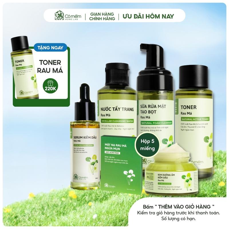 [TẶNG MIỄN PHÍ TẨY TRANG RAU MÁ] Bộ Sản Phẩm Chăm Sóc Da Mụn Rau Má Nước Tẩy Trang Sữa Rửa Mặt Toner Kem Dưỡng Mặt Nạ Rau Má Cỏ Mềm