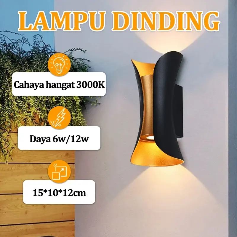 Lampu Dinding Outdoor Minimalis Aesthetic Modern Hias Tempel LED 4/6/8/10 Watt Waterproof Taman Ruang Tamu Kamar Tidur Hitam Lampu Dinding