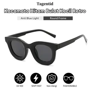 [Tagentid]Kacamata Hitam UV400 Bulat Kecil Retro Kepribadian Cekung Penglihatan Jernih