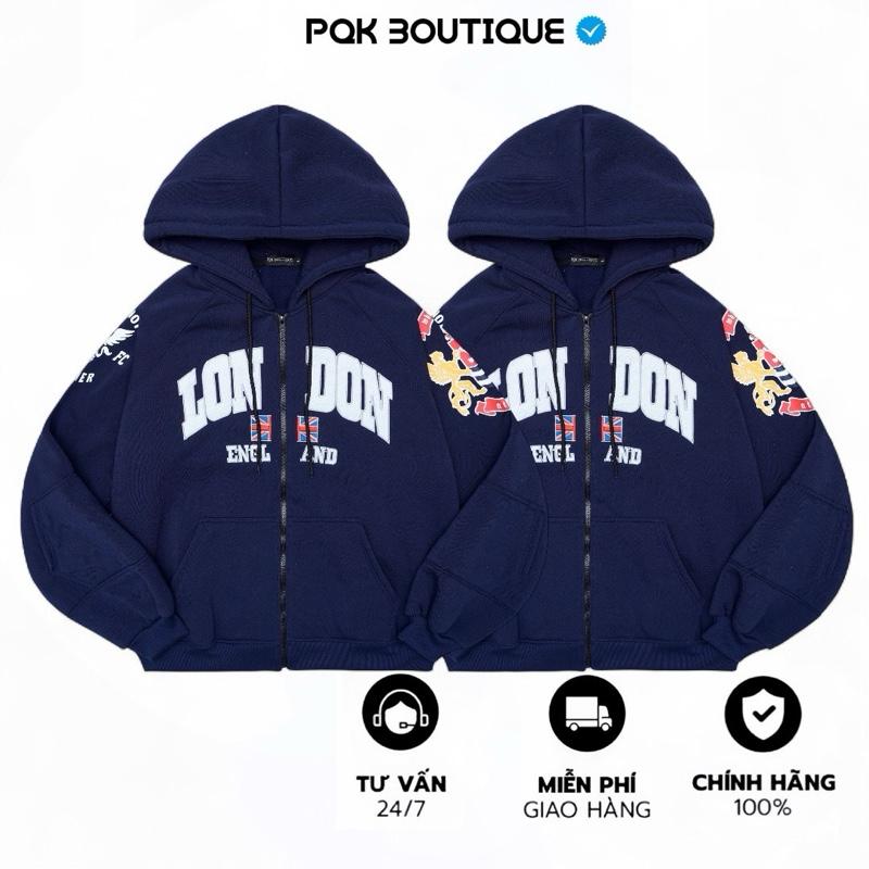 [ DEAL MỞ BÁN ] Áo Khoác Nỉ Bông Nam Nữ Form Rộng Thêu LONDON Hoạ Tiết Logo Nổi Bật - Pqk Boutique