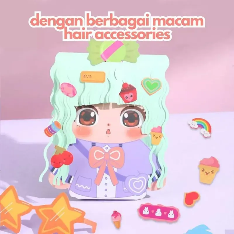 Mainan stiker DIY GUNTING RAMBUT / Mainan Boneka kertas tata Rambut anak perempuan / Puzzle Magic Hairdresser 3