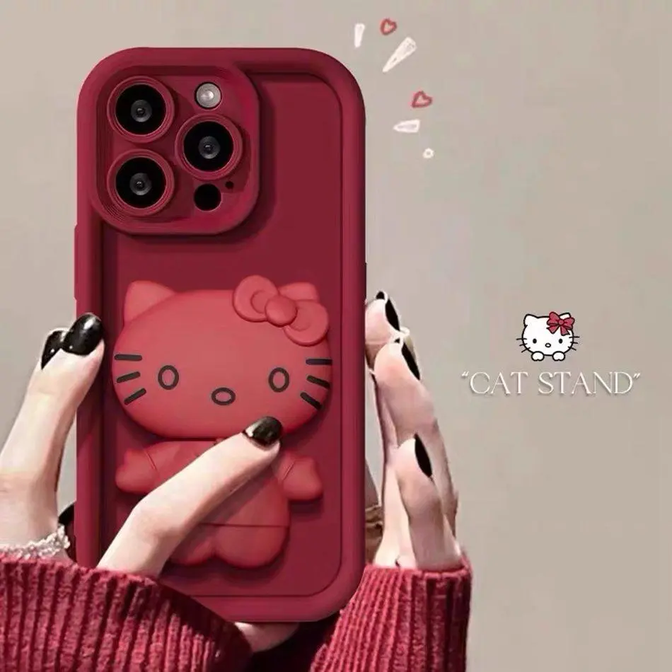 Cartoon Mirror Phone Case for IPhone 15 11 13 14 12 Pro Max Mini Plus X XR XS MAX 6 6S 7 8 Plus 12Pro SE 2020 Case Silicone Protector Soft Shockproof Holder Stand Cover