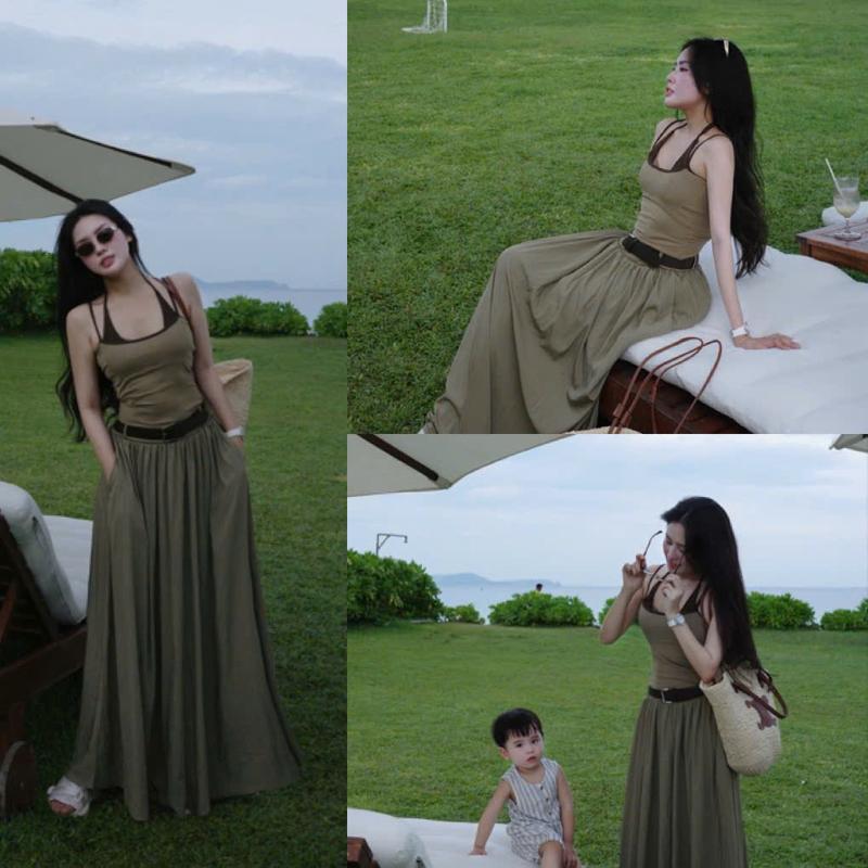 ( Xả Kho,Tặng đai ) Váy Phối Dáng Dài Trên Vải Len Zip Ôm Gọn Mix Vải Đũi Mềm Đẹp Dành Cho Nữ Sang Chảnh