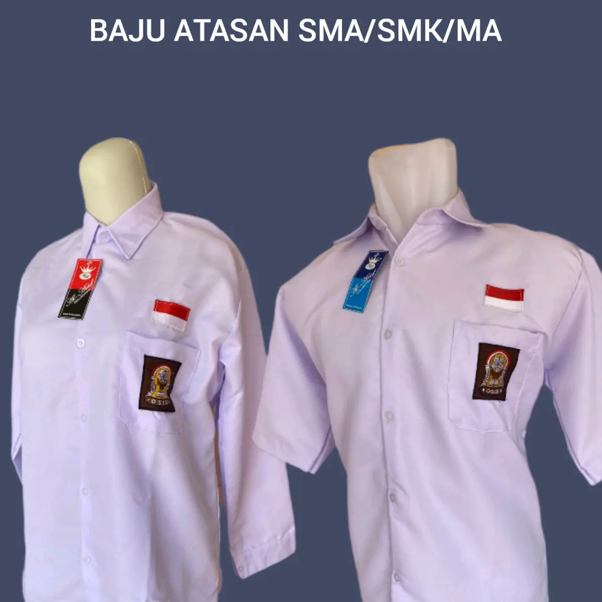 BAJU ATASAN SERAGAM ANAK SEKOLAH SMA SMK MA LENGAN PENDEK DAN LENGAN PANJANG WARNA PUTIH BAHAN PREMIUM