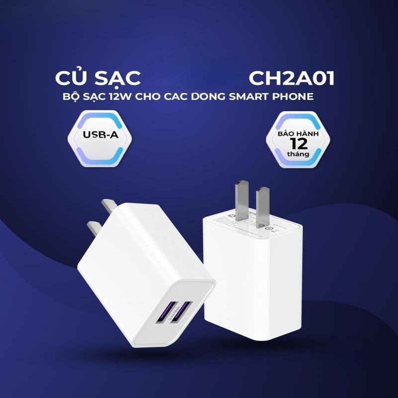 Củ sạc giá rẻ – 2 Cổng USB 5V/2.4A | Sạc Nhanh 12W, An Toàn