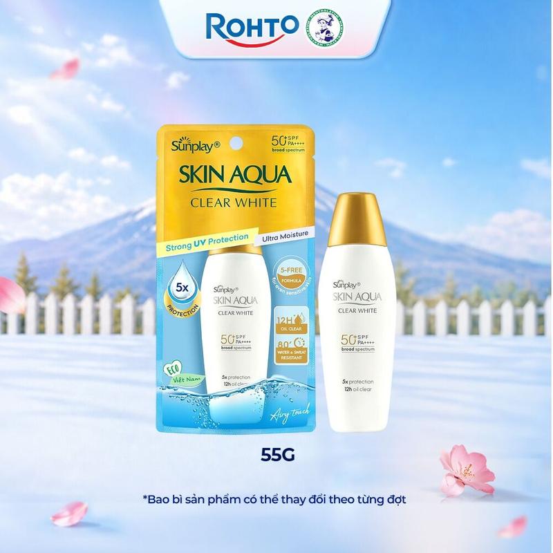 Kem chống nắng Skin Aqua dưỡng trắng, kiểm dầu, dùng hàng ngày dạng sữa Sunplay Skin Aqua Clear White Eco Việt Nam SPF50, PA++++ 55g