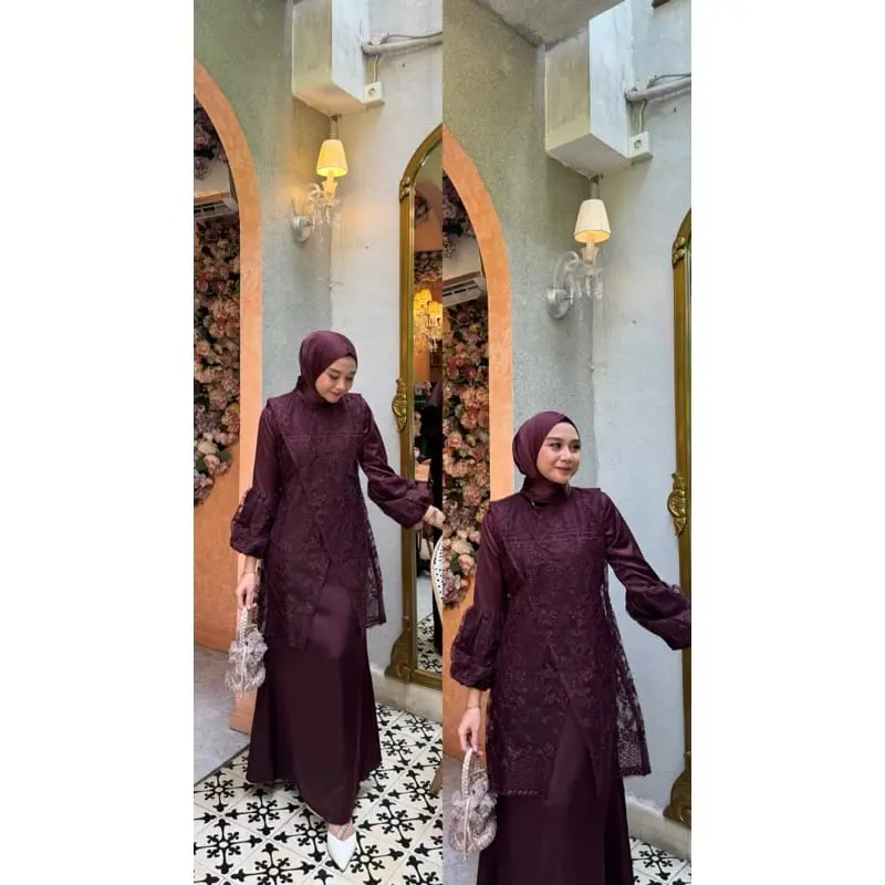 Farha Dress Plus Outer Vest Brukat Dress Pesta Kondangan 2in1 Simple Oneset Bahan Silk Roberto JUMBO BUSUI