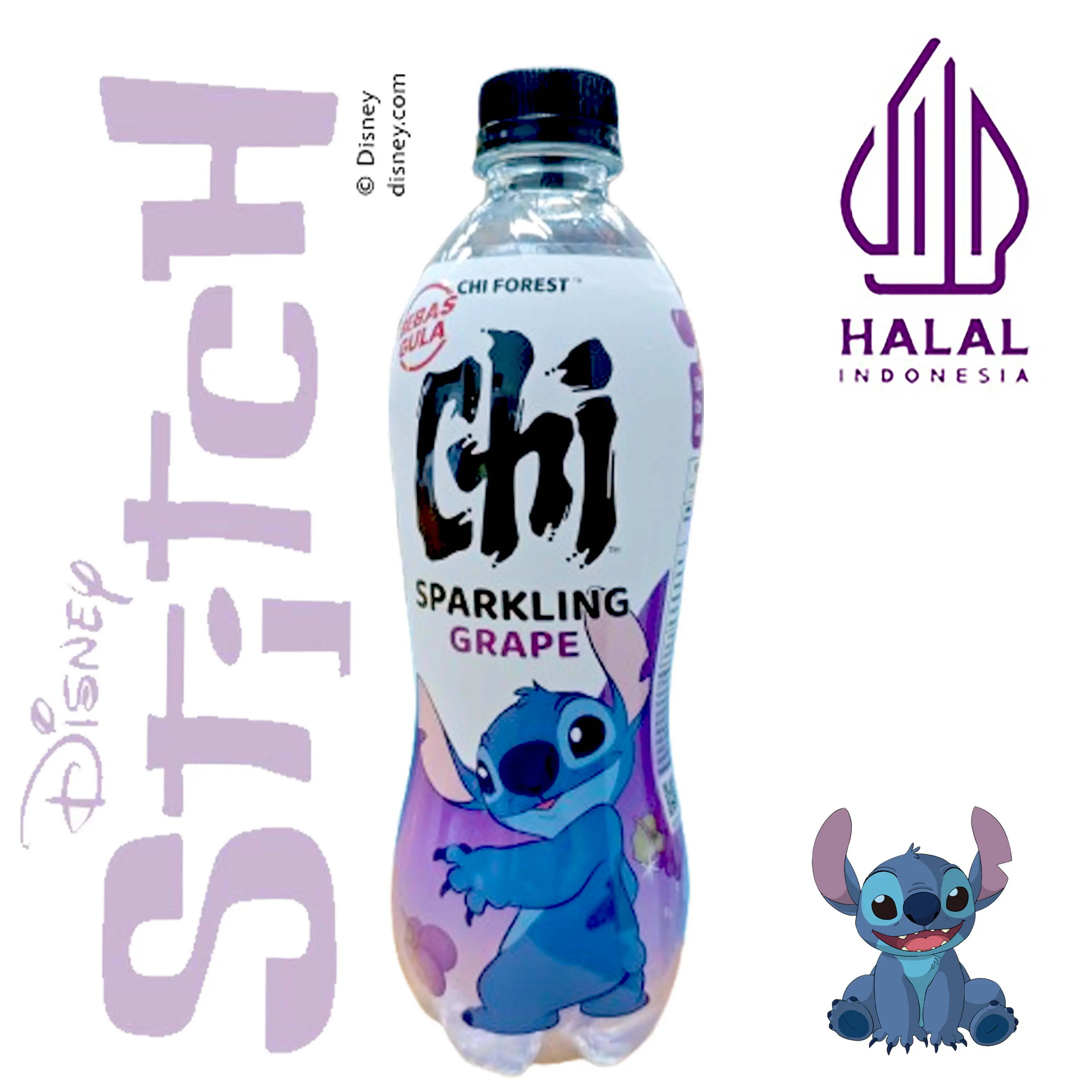 Chi Forest Sparkling Water Bebas Gula Grape Delight 480 ml Air Botol Halal Anggur Food Sehat Segar Resto Soda Etawa Makanan Disney Stitch Edition
