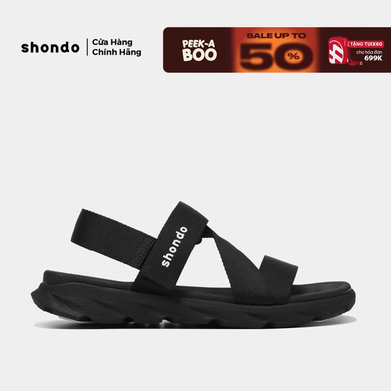 Giày Sandal Nam Nữ F6S Quai Liền Có Thun, Đen Shondo F6S1111