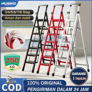MUSIKO Tangga Lipat Multifungsi (3/4/5/6/7/8) Langkah 250kg Keamanan Anti-Slip Kaki Adjustable Garansi 1 Tahun COD Tersedia Ideal untuk Ibu Rumah Tangga & Tukang Bangunan