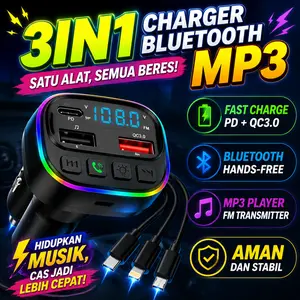 Charger Mobil Bluetooth MP3 Fast Charging 5V/3A FM Transmitter LED RGB Dual Port Colokan Mobil