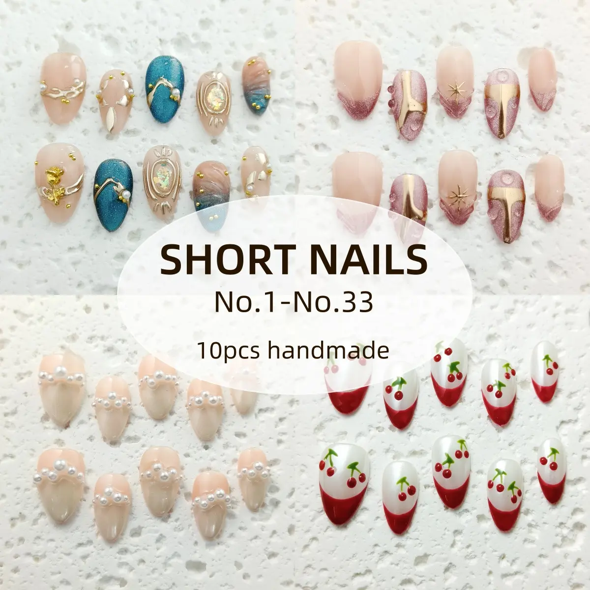 [BUY 2 GET 3][NO.1-33] 10pcs Handmade Press-on nail Short Nail Hand drawn Fake nails Bundle Finished nail stickers Reusable Removable