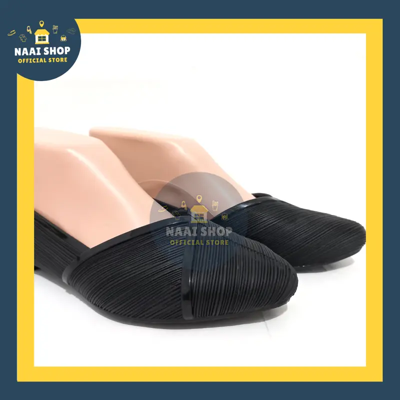 Sepatu Flat Karet Wanita Motif Salur Soft Color Size 36-40 Flat Shoes Jelly Import Premium Outfit Fashion Casual Slip On Cewek Korea Style Murah Selop Kerja Kuliah Sekolah Kekinian Slop Kasual Terbaru Pantofel Hak Rendah Terlaris Karis 538 Naai Shop balle 3