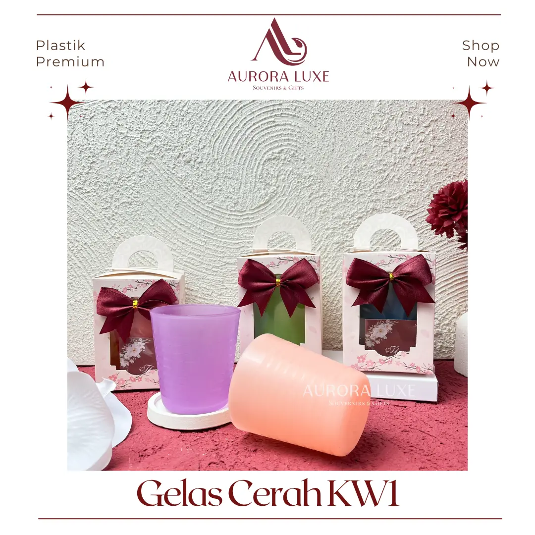 Souvenir Gelas Lokal Plastik KW 1  Warna Cerah Bisa Untuk Air Panas dan Dingin Include Box Flower