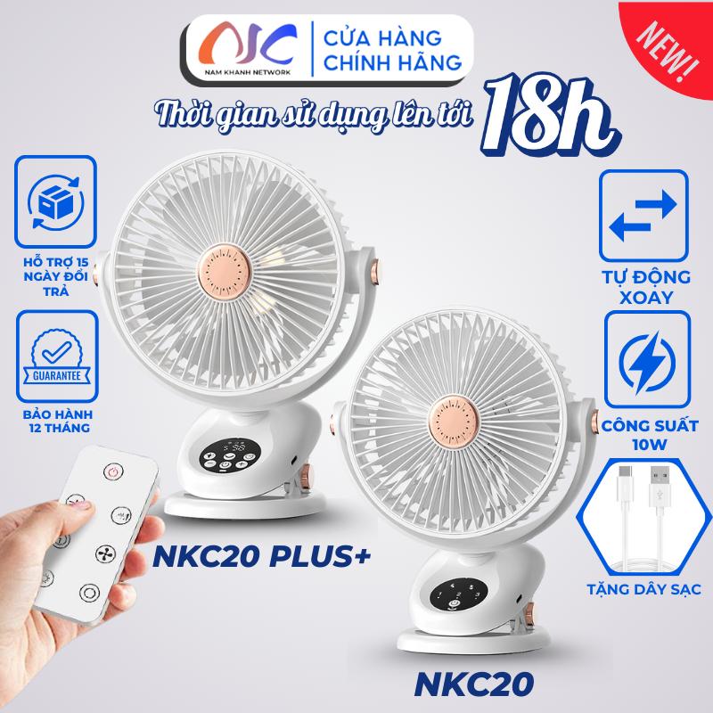 【TỰ ĐỘNG XOAY - CÓ ĐIỀU KHIỂN Quạt Tích Điện Đa Năng Quạt Kẹp Quạt Để Bàn Quạt Du Lịch 5 Chế Độ Gió Công Suất 10W Không Gây Tiếng Ồn NKC20 Bảo Hành 6 Tháng