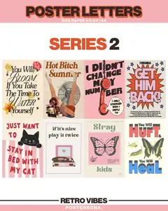 Poster Letters Typoghraphy Aesthetic Dinding Kamar 8 Pcs Kertas Premium Art Paper 260 Gsm Gambar HD Tajam Ukuran A4 A5 A6