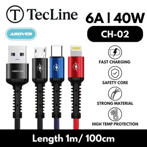 AROVER Kabel Charger Fast Charging 6A 40W CH-02 Micro USB Type C Lightning