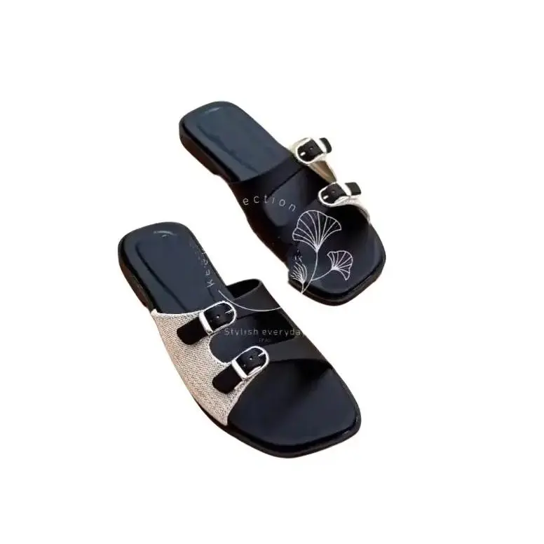 sandal wanita terbaru sandal wanita Flat Black sandal wanita Korea style sanda jepit Flat Karet sandal jepit flat wanita