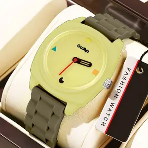 Jam Tangan Kuarsa  Kartun Skala Sederhana Jam Tangan Silikon Kaca Dial Warna Permen Fashion Quartz Watches Hadiah