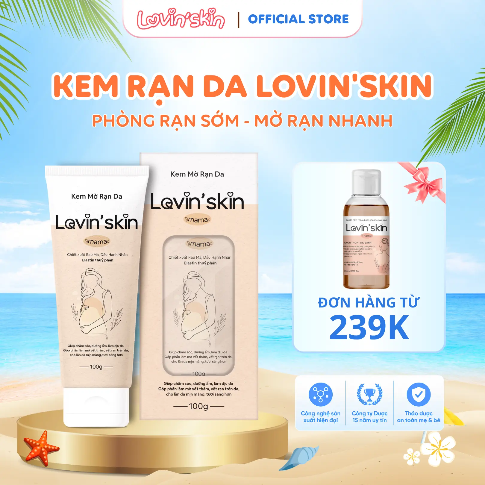 Kem Rạn Da Cho Mẹ Bầu LOVIN'SKIN Mama Giúp Hỗ Trợ Cải Thiện Rạn Da, Thâm Da, Dịu Ngứa, Dưỡng Ẩm